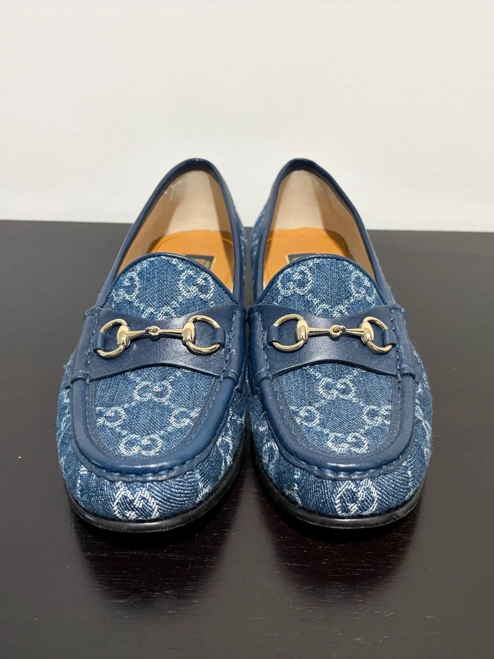 Gucci Denim Monogram Horsebit Loafers in Dark Blue - Picture 2 of 5
